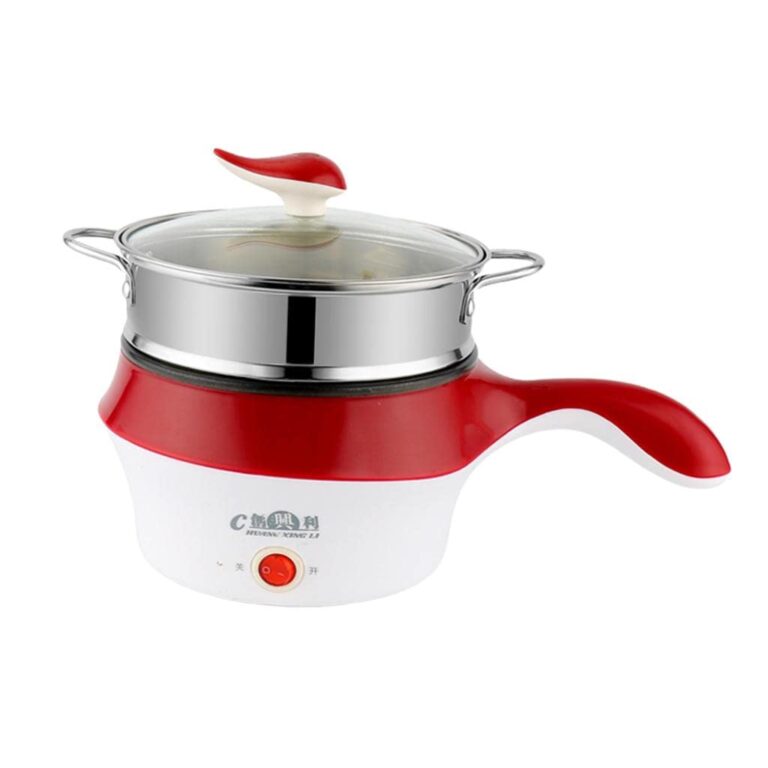 Electric Cooker Mini Pot for Dumplings Soup Porridge B-with Steamer-Red