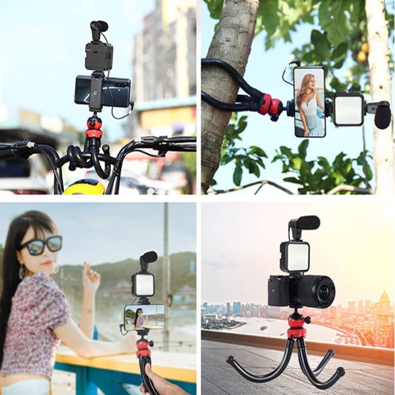 Video -Making Tripod Kit For Live Broadcast 3 In 1 With Microphone, Led Light, Mini Stand & Remote Control, Vloging Kit