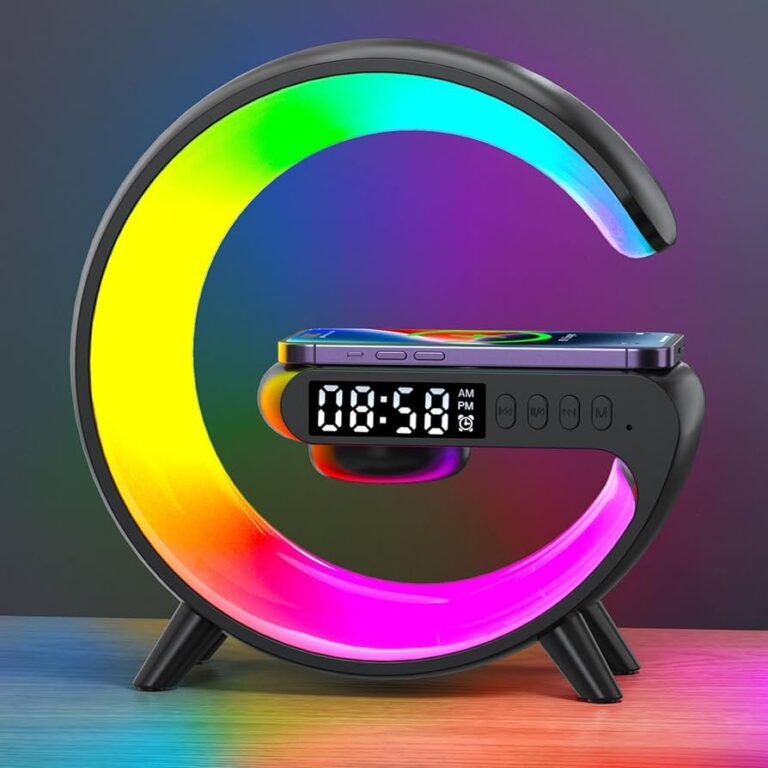 Smart Table Lamp with Wireless Charger, App Control,Sunrise WakeUp Light, RGB Lamp, Clock, Alarm, Mini Bluetooth Speaker, Dimmable Night Light Lamp Alarm Clock G63 (Copy)