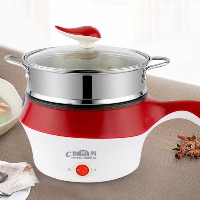 Electric Cooker Mini Pot for Dumplings Soup Porridge B-with Steamer-Red